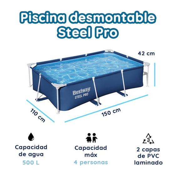 Alberca Tubular Rectangular de 1.50 x 1.10 x 42 #10472