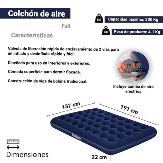 Colchon Inflable Matrimonial 1.91m x 1.37m x 22cm #67472
