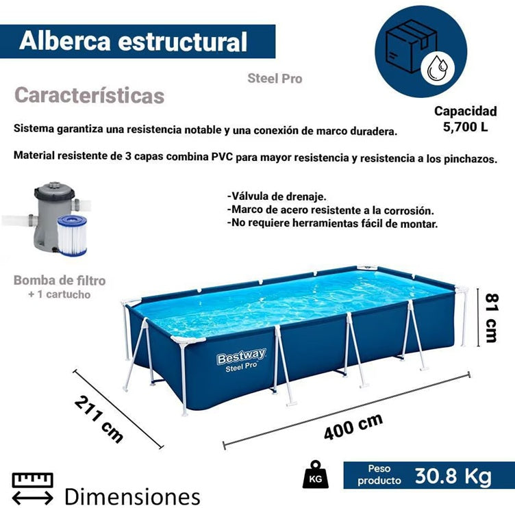 Piscina de 4,00 m x 2,11 m x 81 cm #56425