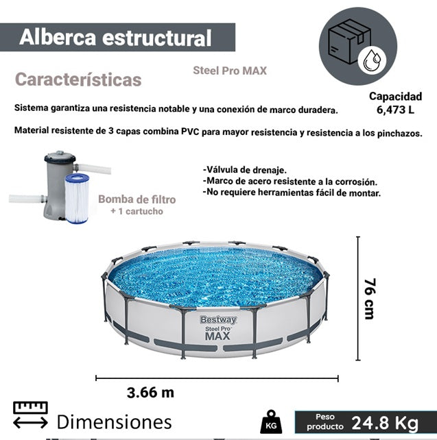 ALBERCA TUBULAR REDONDA 3.66 x 76 #56417