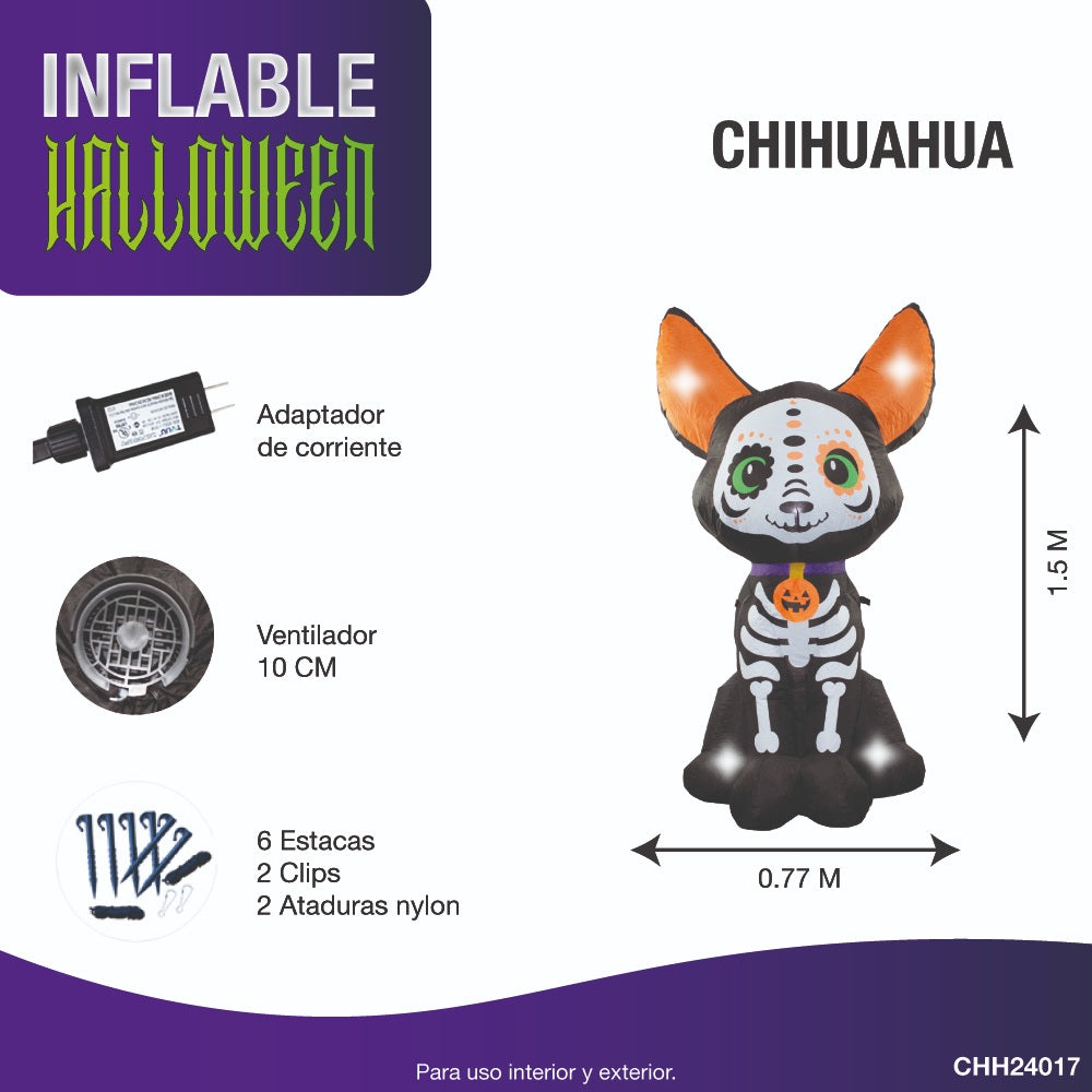 Inflable perro chihuahua catrín Halloween