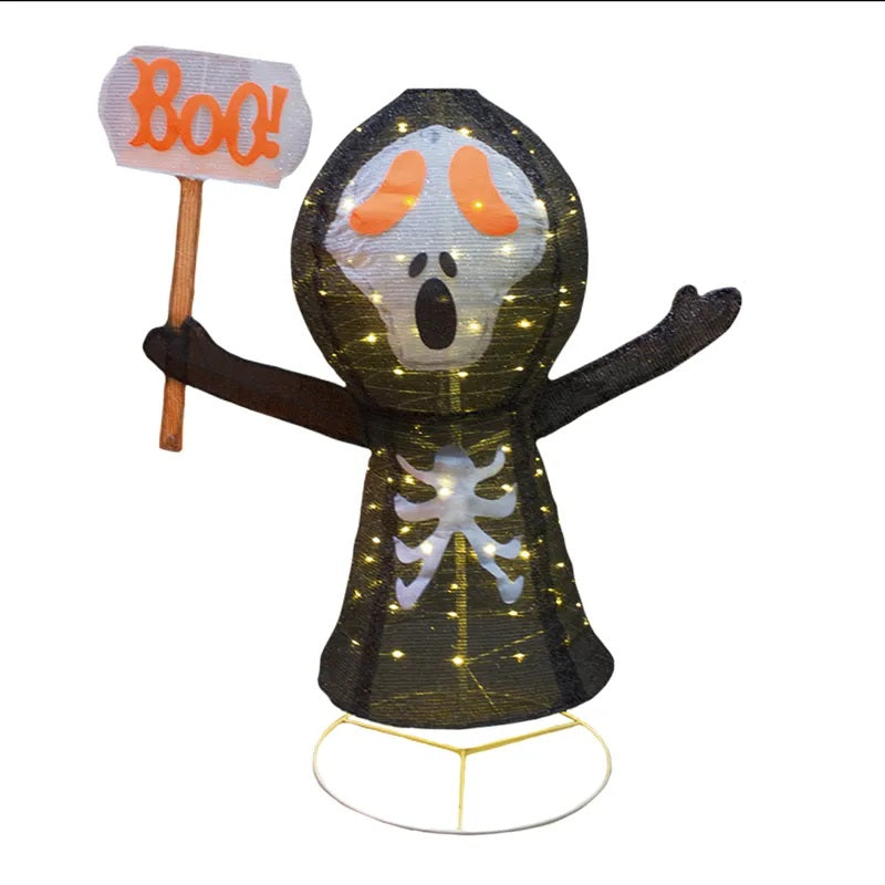 Decoración Halloween Fantasma Calavera Led Base Metal 113cm🎃👻
