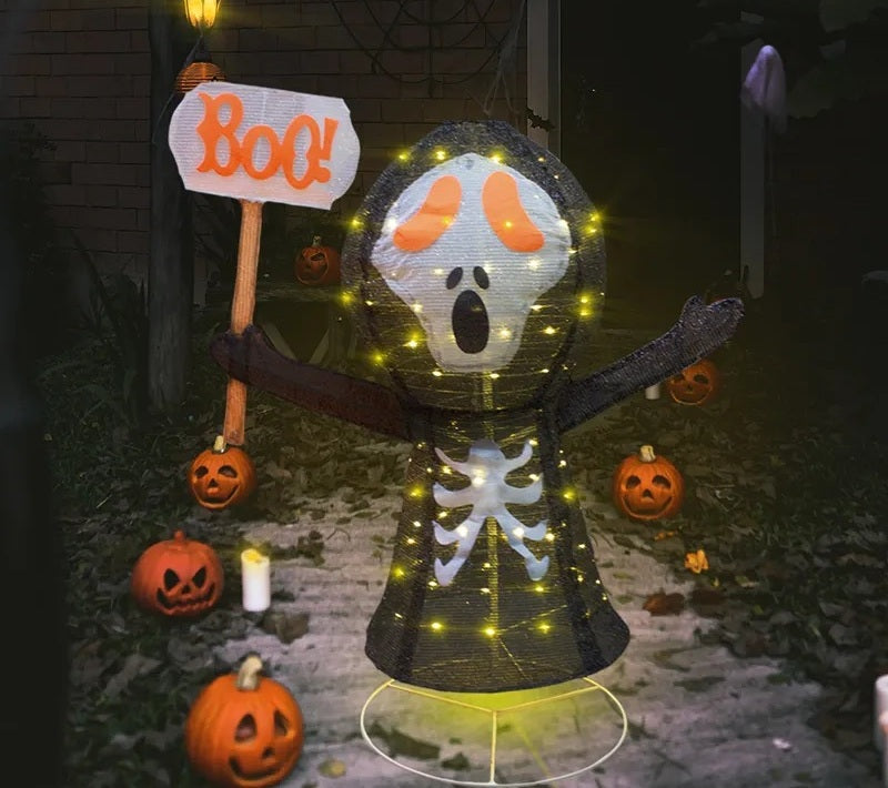 Decoración Halloween Fantasma Calavera Led Base Metal 113cm🎃👻