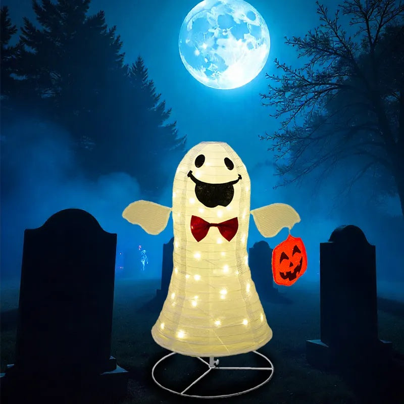 Decoración Halloween Fantasma Tela Luz Led Base Metal 74cm🎃👻