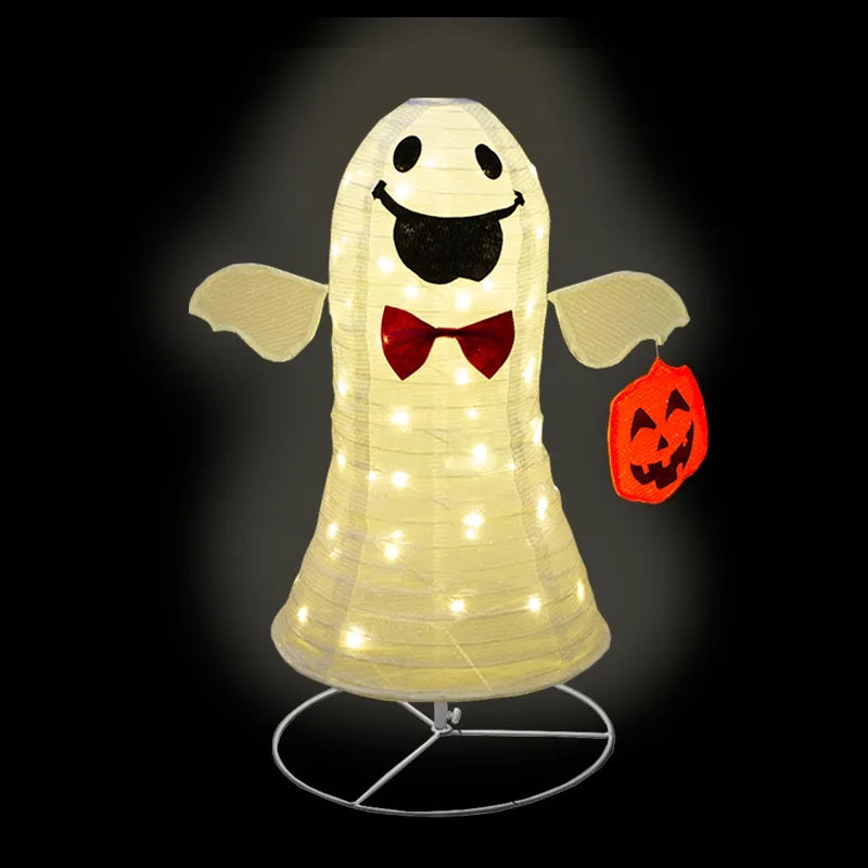 Decoración Halloween Fantasma Tela Luz Led Base Metal 74cm🎃👻