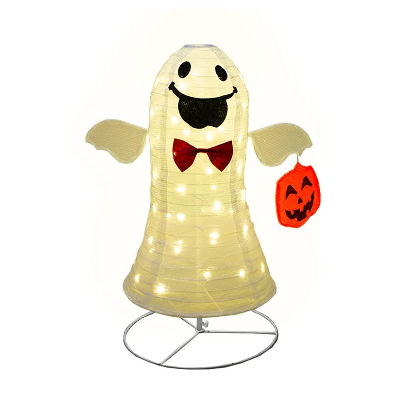 Decoración Halloween Fantasma Tela Luz Led Base Metal 74cm🎃👻