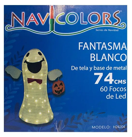 Decoración Halloween Fantasma Tela Luz Led Base Metal 74cm🎃👻
