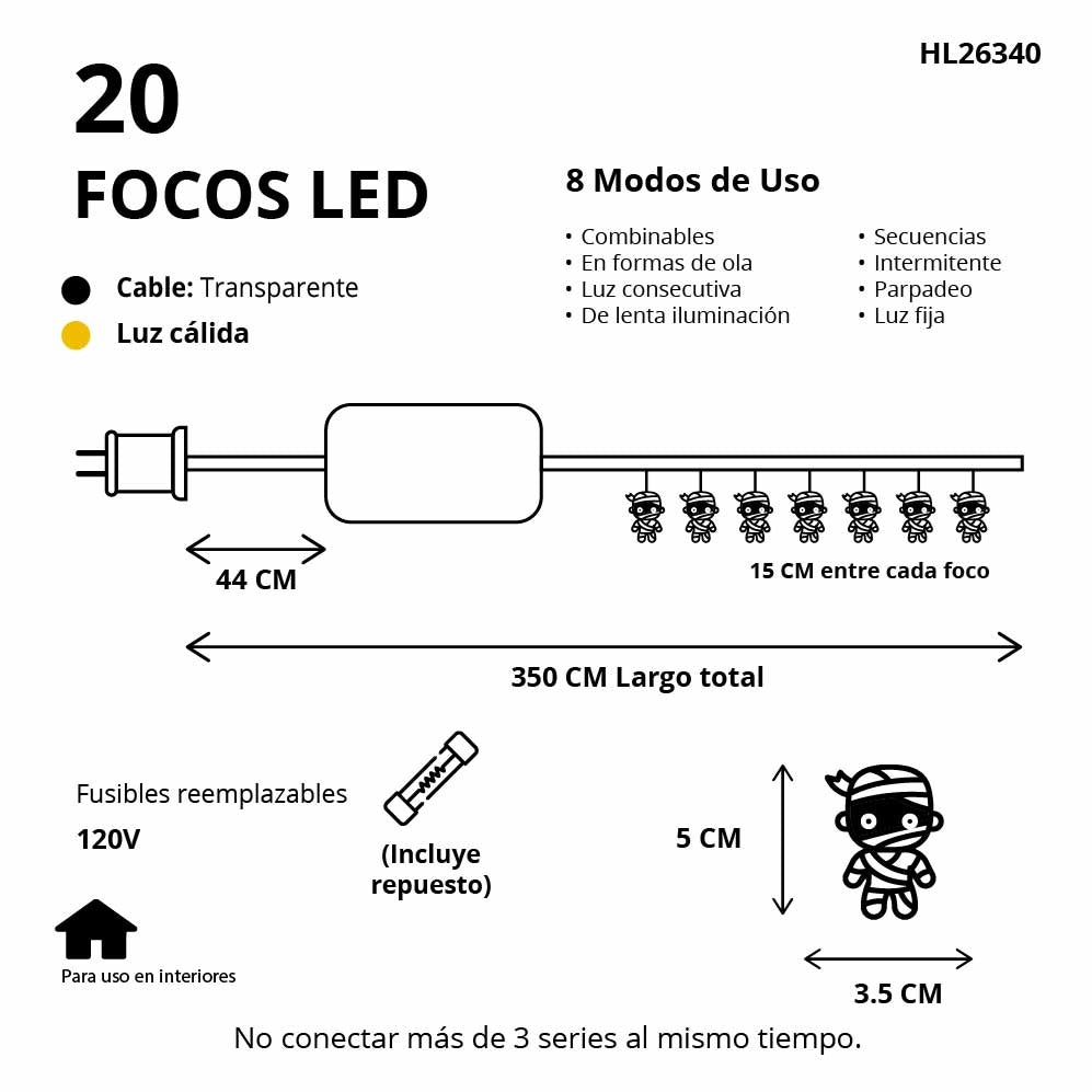 Luces Led Decorativas De Momias Para Halloween 20L Led