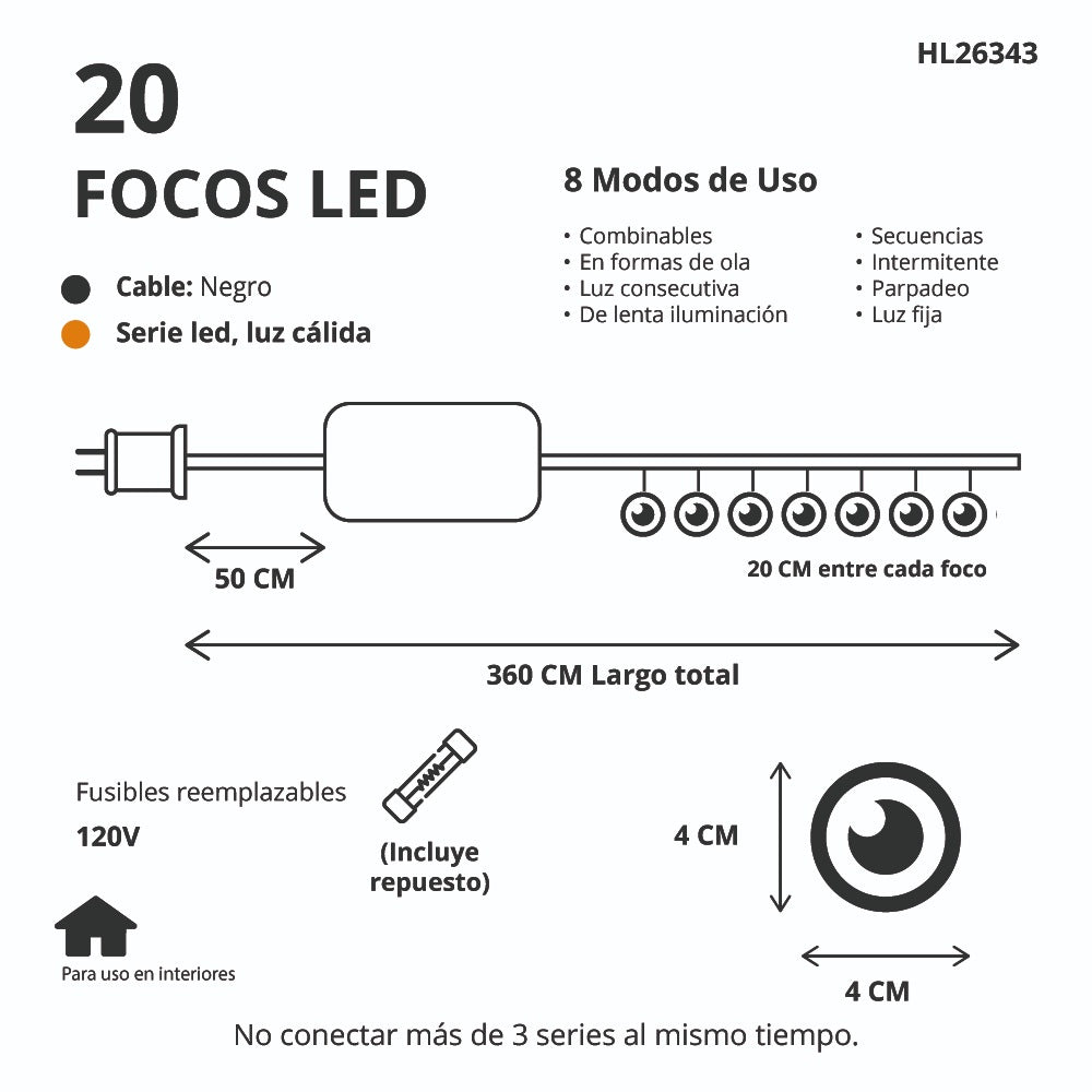 Luces Forma De Ojo De Halloween 20luces Led Luz Amarilla