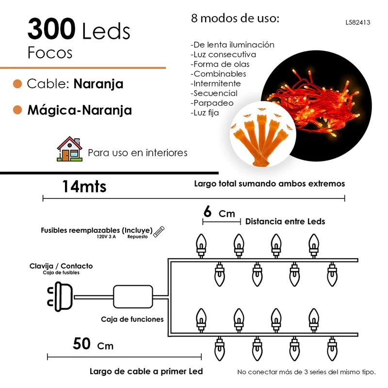 Serie led naranja halloween 300 leds