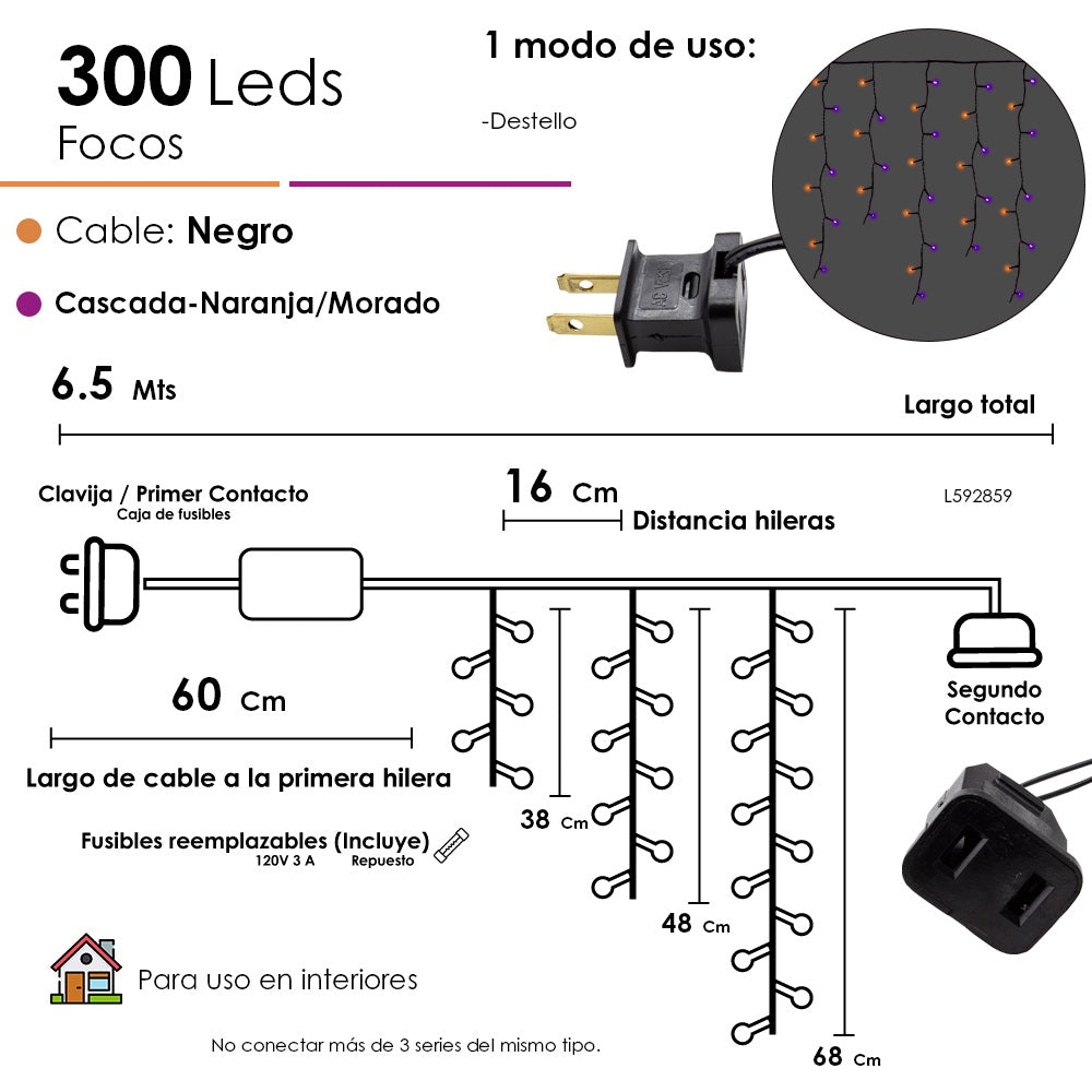 Cascada led naranja/morado halloween 300 leds