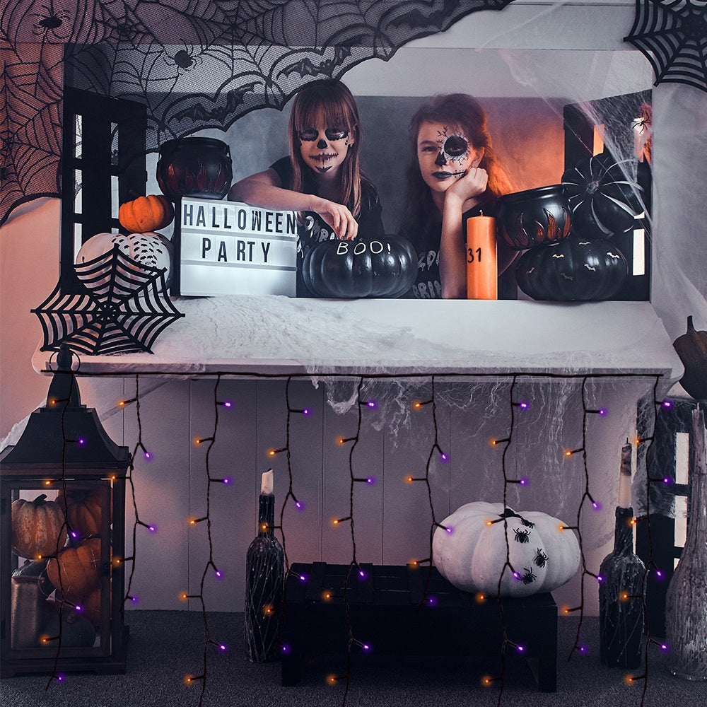 Cascada led naranja/morado halloween 300 leds