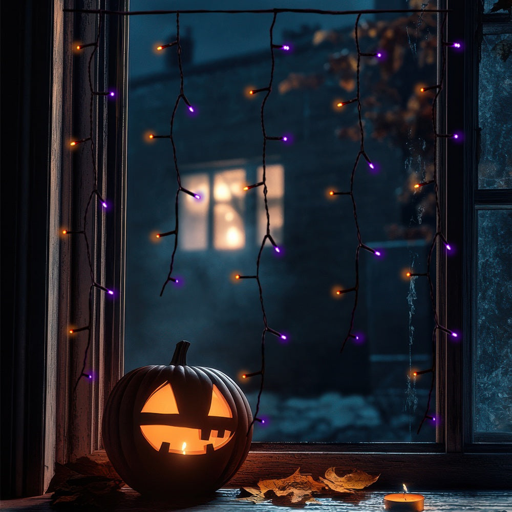 Cascada led naranja/morado halloween 300 leds